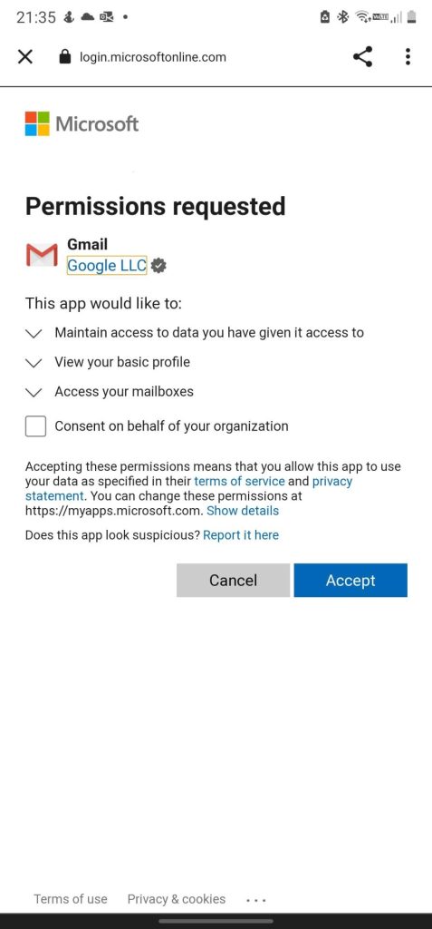 Gmail-Android-権限の付与